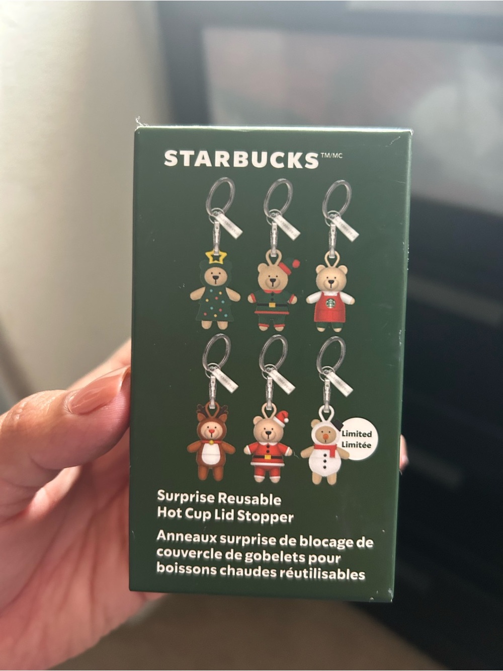 Starbucks Green Holiday Bear Lid Stopper Keychain Set